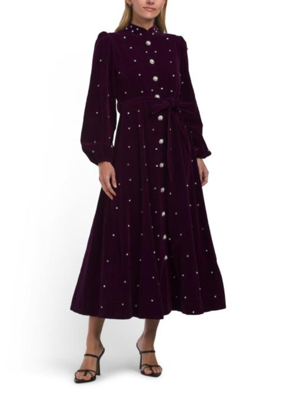 DALIA MACPHEE Long Sleeve Beaded Velvet Dress